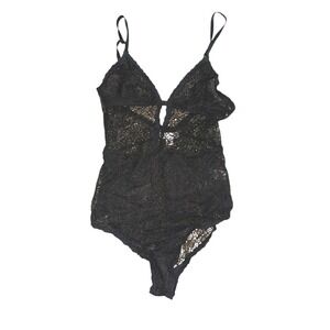 Natori Black Lace Bodysuit Lingerie Teddy Sz Small‎
